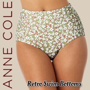 ANNE COLE Retro Shirred High Waist Tummy Control Bikini Bottom NWT/Size: LG